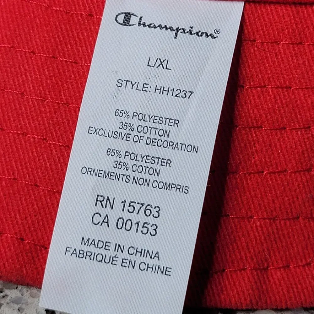 NWOT Champion Reversible Logo Script Bucket Hat L/XL Red All Over Print Spellout